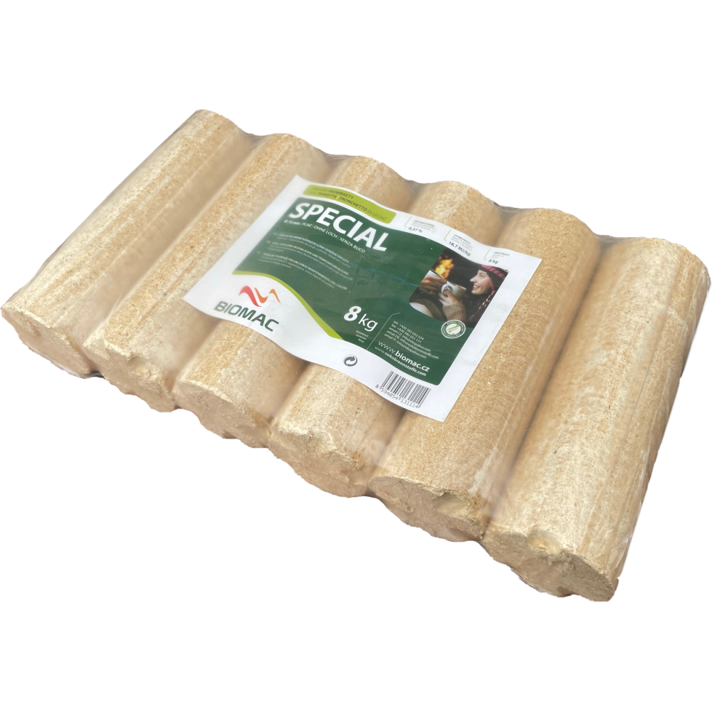 environmental responsibility 8kg pack of Baby Energo Heat Logs Briquettes. Woodfuel Co-operative