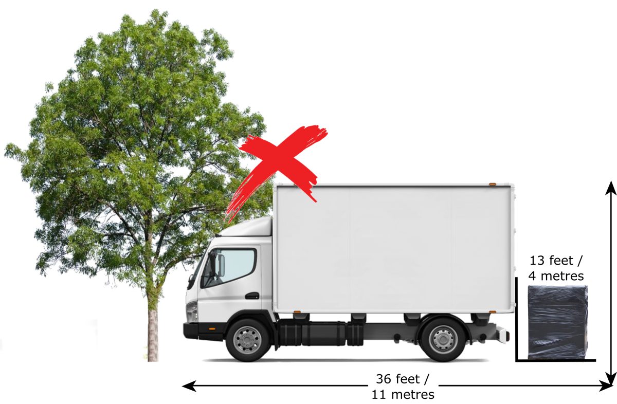 A picture of a lorry with height and length measurements - Wood Fuel Coop